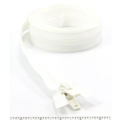 YKK Vislon #10 Separating Zipper AutoLok Double Pull Plastic Slider VFUVOL 107TX 78 inch White