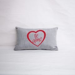Sunbrella Monogrammed Holiday Pillow - 20x12 - Valentines - Te Amo - Red on Grey