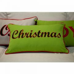 Sunbrella Monogrammed Holiday Pillow - 20x12 - Christmas - Dark Green / Red on Green with Red Back and Welt