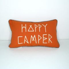 Sunbrella Monogrammed Pillow Cover Only - 20x12 - Happy Camper - Beige on Orange with Brown Welt