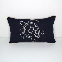 Sunbrella Monogrammed Pillow Cover Only - 20x12 - Turtle - Beige On Navy with Beige Welt