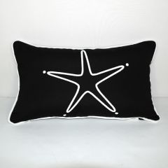 Sunbrella Monogrammed Pillow Cover Only - 20x12 - Starfish - White on Black with White Welt
