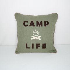Sunbrella Monogrammed Pillow Cover Only - 18x18 - Camp Life - Beige on Green with Beige Welt