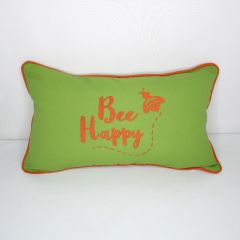 Sunbrella Monogrammed Pillow Cover Only - 20x12 - Bee Happy - Orange on Green with Orange Welt