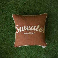 Sunbrella Monogrammed Pillow - 20x20 - Sweater Weather - Beige on Brown with Beige Welt