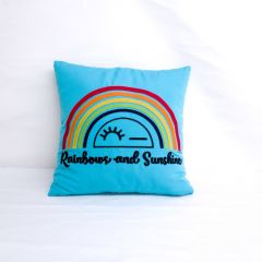 Sunbrella Monogrammed Pillow Cover Only - 18x18 - Rainbows and Sunshine - Multicolor on Light Blue