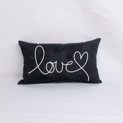 Sunbrella Monogrammed Holiday Pillow Cover Only - 20x12 - Valentines - Love - White on Black