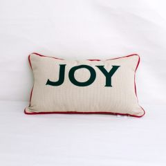Sunbrella Monogrammed Holiday Pillow Cover Only - 20x12 - Joy - Green on Beige with Red Welt