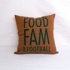 Sunbrella Monogrammed Holiday Pillow Cover Only - 20x20 - Food, Fam and Football - Green on Brown