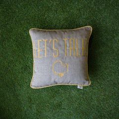 Sunbrella Monogrammed Holiday Pillow - 18x18 - Thanksgiving - Let's Talk Turkey - Gold on Grey with Gold Welt