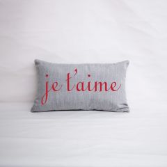 Sunbrella Monogrammed Holiday Pillow - 20x12 - Valentines - Je T-Aime - Red on Grey