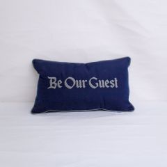 Sunbrella Monogrammed Pillow - 20x12 - Be Our Guest - Dark Grey on Navy with Dark Grey Welt