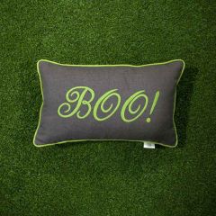 Sunbrella Monogrammed Holiday Pillow Cover Only - 20x12 - Halloween - Boo - Lime Green on Dark Grey with Lime Green welt