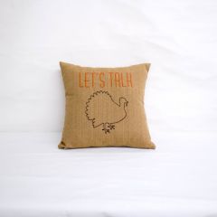 Sunbrella Monogrammed Holiday Pillow Cover Only - 16x16 - Thanksgiving - Let's Talk Turkey - Orange / Brown on Tan