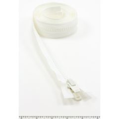 YKK Vislon #10 Separating Zipper AutoLok Double Pull Plastic Slider VFUVOL 107TX 72 inch White