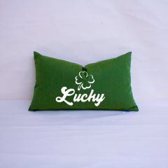 Sunbrella Monogrammed Pillow Cover Only - 20x12 - Lucky - White on Dark Green