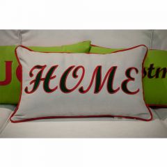 Sunbrella Monogrammed Holiday Pillow - 20x12 - Christmas - HOME - Red / Dark Green on Grey with Red back and welt