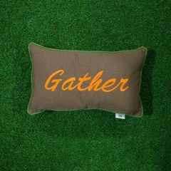Sunbrella Monogrammed Holiday Pillow Cover Only - 20x12 - Thanksgiving - Gather - Orange on Brown with Lime Green Welt