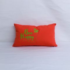 Sunbrella Monogrammed Pillow Cover Only - 20x12 - Bee Happy - Lime Green on Orange