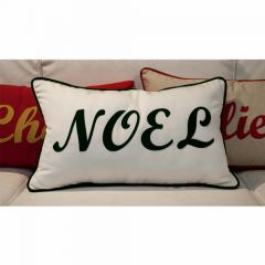 Sunbrella Monogrammed Holiday Pillow - 20x12 - Christmas - NOEL - Dark Green on White with Dark Green Welt and Red Back