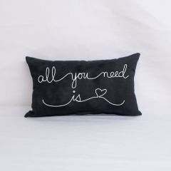 Sunbrella Monogrammed Holiday Pillow - 20x12 - Valentines - all you need is love - White on Black