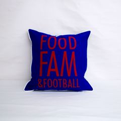 Sunbrella Monogrammed Holiday Pillow Cover Only - 20x20 - Food, Fam and Football - Red on Blue with White Welt