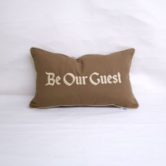 Sunbrella Monogrammed  Pillow Cover Only - 20x12 - Be Our Guest - Beige on Brown with Beige Welt