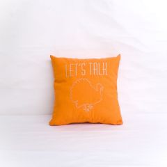 Sunbrella Monogrammed Holiday Pillow Cover Only - 15x15 - Thanksgiving - Let's Talk Turkey - Beige on Orange