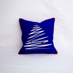 Sunbrella Monogrammed Holiday Pillow Cover Only - 18x18 - Christmas Tree - White / Red on Blue with Red Welt