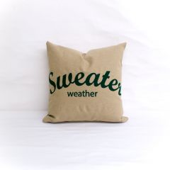 Sunbrella Monogrammed Pillow Cover Only - 18x18 - Sweater Weather - Dark Green on Beige