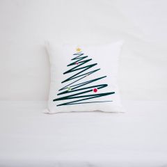 Sunbrella Monogrammed Holiday Pillow Cover Only - 18x18 - Christmas Tree - Dark Green on White