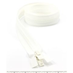 YKK Vislon #10 Separating Zipper AutoLok Double Pull Plastic Slider VFUVOL 107TX 66 inch White