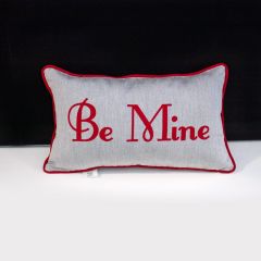 Sunbrella Monogrammed Holiday Pillow - 20x12 - Valentines - Be Mine - Red on Grey with Red Welt