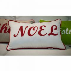 Sunbrella Monogrammed Holiday Pillow Cover Only - 20x12 - Christmas - NOEL - Red on White with Dark Green Back with Welt