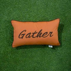 Sunbrella Monogrammed Holiday Pillow Cover Only - 20x12 - Thanksgiving - Gather - Brown on Orange with Brown Welt