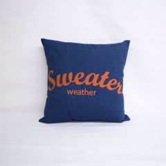 Sunbrella Monogrammed Pillow Cover Only - 20x20 - Sweater Weather - Orange on Blue