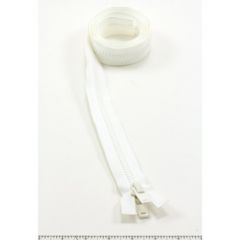 YKK Vislon #10 Separating Zipper AutoLok Double Pull Plastic Slider VFUVOL 107TX 54 inch White