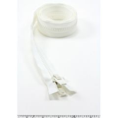 YKK Vislon #10 Separating Zipper AutoLok Double Pull Plastic Slider VFUVOL 107TX 48 inch White