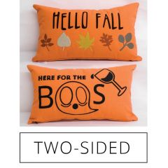 Sunbrella Monogrammed Holiday Pillow Cover Only - 20x12 - Front: Boos in Black / Back: Hello Fall in Multicolor - on Orange - REVERSIBLE