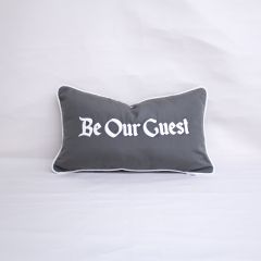 Sunbrella Monogrammed Pillow Cover Only - 20x12 - Be Our Guest - White on Dark Grey with White Welt