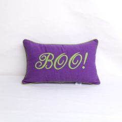 Sunbrella Monogrammed Holiday Pillow Cover Only - 20x12 - Boo! - Lime Green on Purple with Lime Green Welt