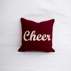Sunbrella Monogrammed Holiday Pillow Cover Only - 15x15 - Christmas - Cheer - White on Dark Red with Beige Welt