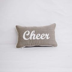 Sunbrella Monogrammed Holiday Pillow Cover Only - 20x12 - Christmas - Cheer - White on Grey with White Welt