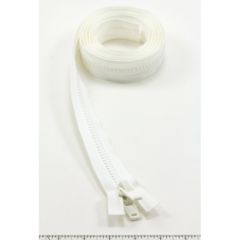 YKK Vislon #10 Separating Zipper AutoLok Double Pull Plastic Slider VFUVOL 107TX 84 inch White