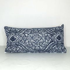 Indoor/Outdoor Sunbrella Thibaut Tulsi Paisley Navy - 24x12 Horizontal Stripes Throw Pillow