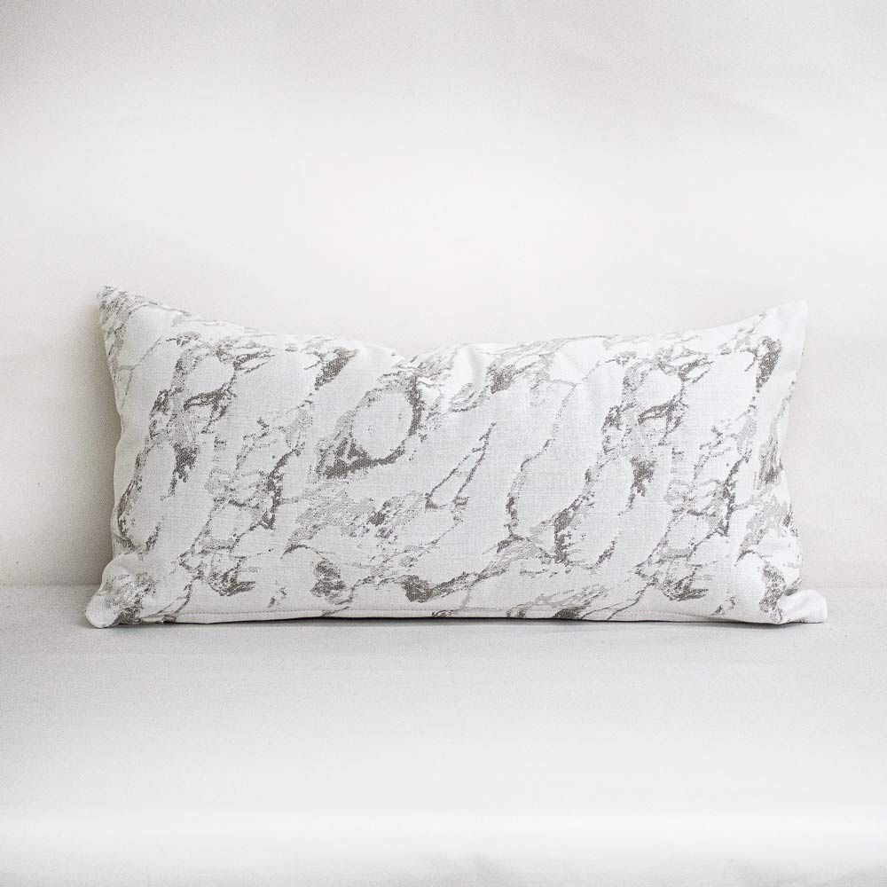 Indoor Outdoor Sunbrella Marble Snow 24x12 Throw Pillow