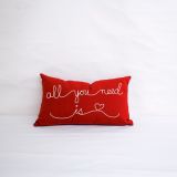 Sunbrella Monogrammed Holiday Pillow Cover Only - 20x12 - Valentines - all you need is love - White on Red