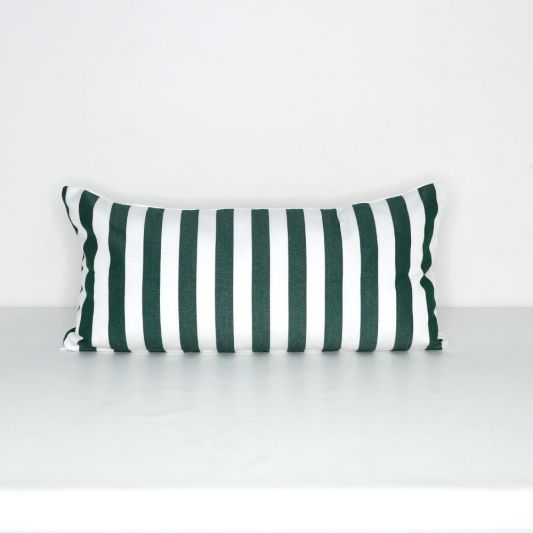 Green and white striped top outdoor pillows