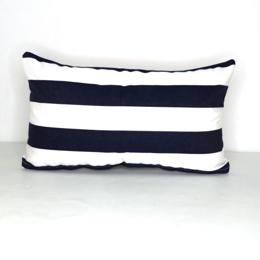 Indoor Outdoor Sunbrella Yacht Stripe Navy 20x12 Horizontal Stripes Throw Pillow